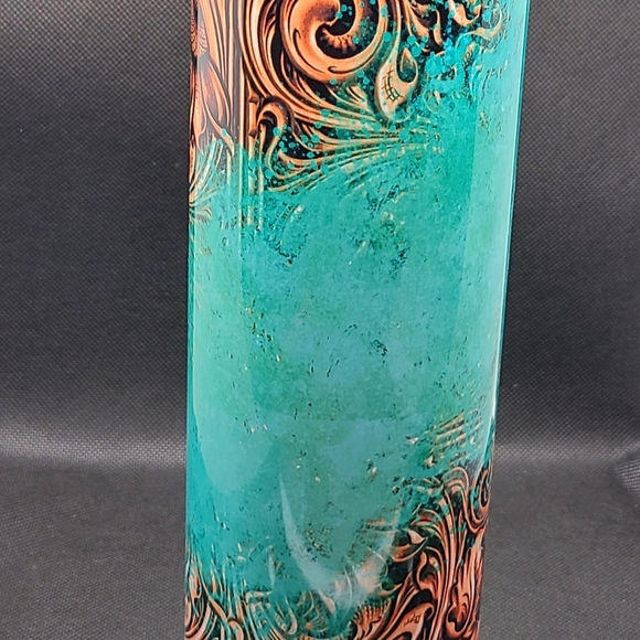 Western Chic Tooled Leather and Turquoise Insulated Tumbler - Picture 2 of 8